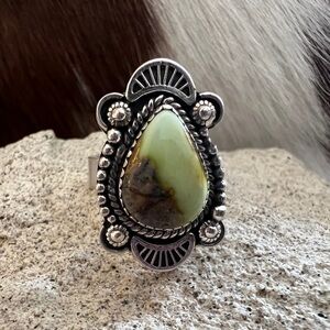 ❤️ Palomino Variscite Navajo Brushed Sterling Silver Decorative Adjustable Ring